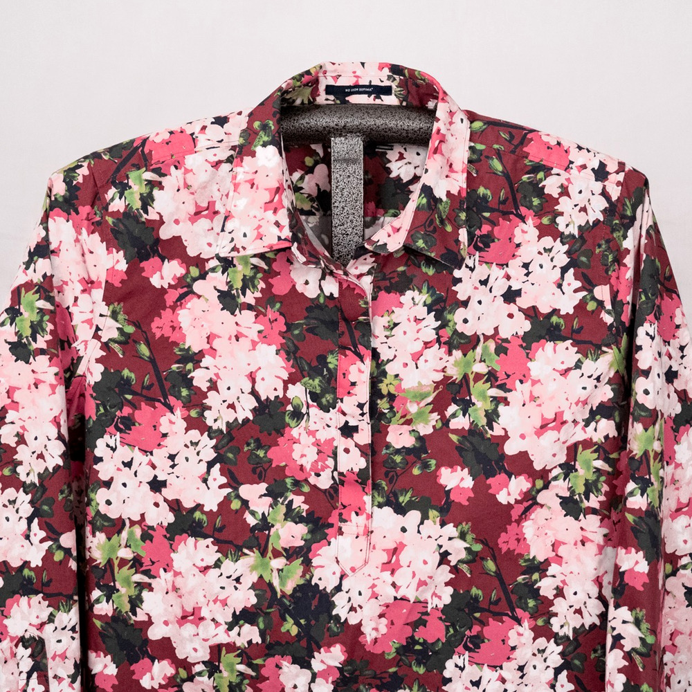 Lands' End 100% Supima Cotton Floral Popover Blouse 16P Petite Classic Non-Iron